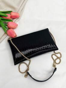 Women's Fashion Simple Versatile One Shoulder Diagonal Crossbody Square Envelope Bag, Solid Color, Large Capacity, Suitable For Shopping, Wallet, Purse, Young Women, College Students, Newcomers, White Collar. Ideal For Office, University, Work, Business, Commuting, Outdoor Activities, Travel And Picnics , Old Money - Black - View 10