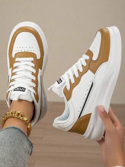 Fashionable Couple Casual Skateboard Shoes, Soft Sole, Comfortable, Lace Up, Lightweight, Outdoor Flat Sneakers, Korean Style