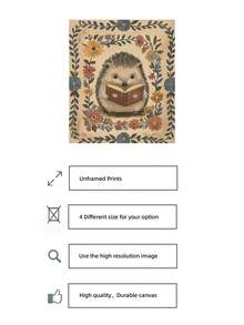 1 件无框刺猬阅读数码艺术印刷品，复古书籍和手绘野花，暖土色调，异想天开的乡村风格海报，爱书人礼物，儿童房装饰，乡村宿舍返校墙面艺术，时髦海报卧室装饰，家居装饰墙面印刷品装饰 - 彩色 - 查看 8