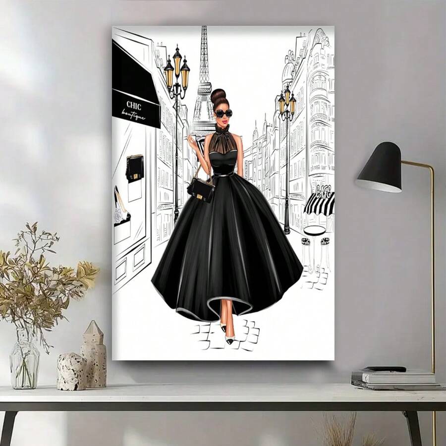 Framed Poster Master Fashion Poster - Lady In Black Print - Paris Designer - Gift For Her & Fashionista - Luxury Haute Couture Decor For Bedroom Or Girls Room - 框架 - 查看 1