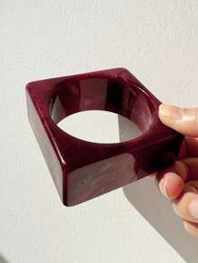 1 件复古红白不对称宽厚树脂手链，优雅女士珠宝，时尚百搭日常配饰