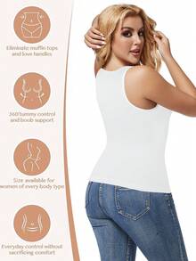 Slimming Women Tummy Control Shapewear Abdomen Compression Camisole Cami Vest Tank Top Body Shaper Ladies Underwear Undershirts Shaping Tops Shirts Wide Shoulder Strap No Pad - White - View 4