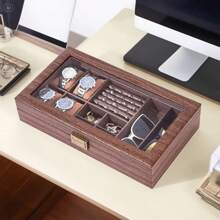 Caja de reloj de madera vintage de tamaño extra grande, caja de joyería con compartimentos para anillos, caja de almacenamiento y exhibición multifuncional para joyería