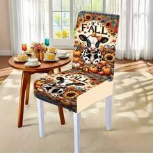 1/4/5/6/7/36pcs Autumn Theme, Cows, Pumpkins, Sunflowers Printed Chair Covers / Chair Cover Set, Suitable For Indoor Home Restaurant, Hotel Modern Daily Decoration,Party Decoration,Wedding Decoration,Dining Room Decoration,Kitchen Decoration,Tablecloth Suitable For Square Tables, Elastic Chair Covers Can Be Washed - ZYT-085 - View 14