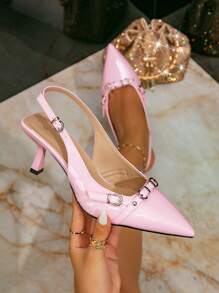 Europeisk och amerikansk stil med spetsad tå Höga klackar damskor Stilett, svampnitar och dekoration med bältesspänne. Lämplig för rockfestivaler och punkmode - Rosa - Visa 3