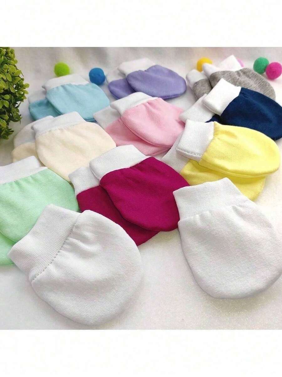 Kit Of 6 Mittens For Newborn Babies, Ribbed 100% Cotton - Baby Pink - View 1