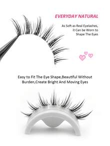 5对Rikuaild卡通风格假睫毛，自然款和动漫角色扮演款，透明睫毛梗，适合新手，蓬松浓密，黑色锥形水润妆效 - 自然纖長款 - 查看 5