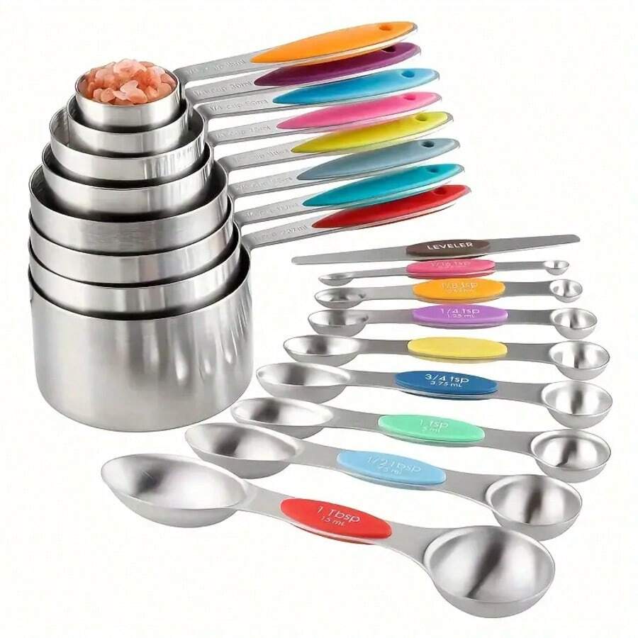 8/17pcs Deluxe Measuring Cups Set - Premium Stainless Steel Measuring Spoons For Accurate Dry And Liquid Ingredient Measurement, Essential Baking Tools, Kitchen Gadgets, And Accessories For Home Cooks And Professionals - 彩色 - 查看 1
