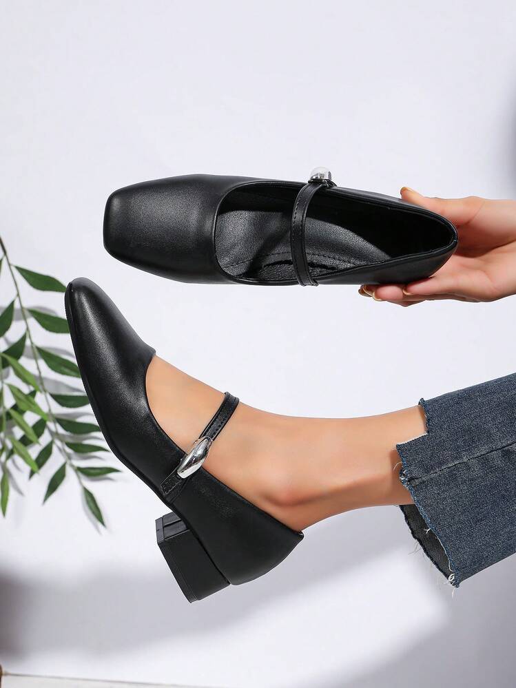 XCM Christmas Mary Jane Shoes, Women's Low-Heeled Shoes, Dress Shoes, Pumps, Low-Heeled And Chunky-Heeled Mary Jane Pumps Are Suitable For Women's Formal And Casual Wear. - 黑色 - 查看 2