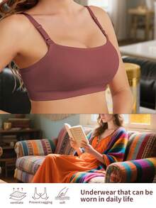 [Three-Pack Solid And Mixed Color Nursing Bra], Seamless Super Comfortable Maternity Bra (Designed For Pregnant Women), Suitable For Postpartum Nursing Bras For Breastfeeding, Elastic Breastfeeding Bra - 3件混合色(棕紅色+酒紅色+黑色) - 查看 8