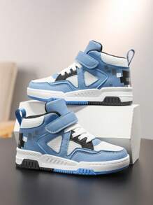 1 Pair Children's Mixed Leather Splice Waterproof Platform Mid-Top Casual Sneakers, Fashion Unisex Kids Sports Shoes, Suitable For All Seasons