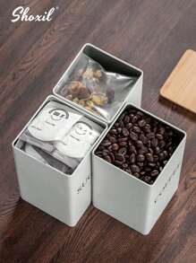 shoxil Set de 3 latas de almacenamiento cuadradas para café, recipiente para granos de café, recipiente para té, recipiente para azúcar, tapa de bambú y Body de hierro, para granos de café, hojas de té, aperitivos, cocinas del hogar, cafeterías, organización de despensa, regalo