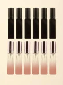 3pcs/6pcs/12pcs/18pcs 10ml Square Glass Refillable Makeup Toner Perfume Small Sample Transparent Fine Mist Spray Bottle, Black/Amber, With Funnel Atomizer, Rose Gold/Purple/Pink