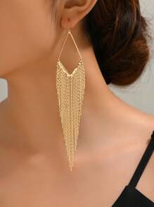 1 Pair Gold Chain & Tassel Drop Elegant Cute Earrings, Boho Summer Stylish Personalized Statement Necklace Jewelry Gift For Women, Suitable For Daily Wear, Beach Trip, Date, Music Festival, Party
