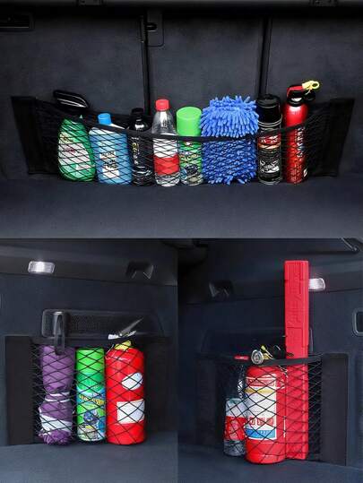 Hook And Loop Car Trunk Mesh Storage Net Bag, Vehicle Cargo Organizer, Car Interior Accessories