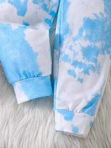 3-Piece Girls' Street Style Tie-Dye Print Long Sleeve Hoodie, Camisole And Pants Set, Autumn/Winter - Blue - View 7