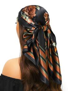 1条时尚方形真丝围巾，新款设计，90*90厘米，奢华围巾，花卉印花头巾披肩颈巾，女士适用，35.4英寸，适合连衣裙搭配。 - A - 查看 24