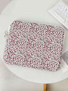 1 Cute Girly Red And Pink Small Floral Laptop Bag, HyunA Style Small Floral Tablet Bag, Multifunctional Shockproof Laptop Bag Quilted Bow Pattern Portable Case Compatible With 11/13.3/15.6 Inch Laptop Sleeve, Air Pro Notebook M3/M2 /M1 Max PC Notebook Chromebook For Back To School School Stuff Bag For School Work Laptop Bag For Women Mac Book Case Compatible With Macbook Case College Essentials - Multicolor - View 4