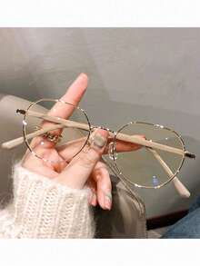 1 Pair Unisex Round Eyeglasses, Transparent Lenses, Metal Frame, Non-Prescription - Multicolor - View 7