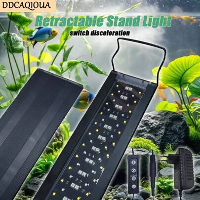 DDCAQIOUA Accesorios para acuarios, soporte de luz para acuario, material de aluminio metálico, estilo simple completamente negro, luz LED para acuario de espectro completo, con controlador que se puede encender y apagar para ajustar el color y el brillo, con un soporte retráctil fijado sobre el acuario, se pueden seleccionar una variedad de tamaños para proporcionar a su acuario suficiente luz natural, color para restaurar la proporción de color completo