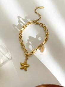 新款女士不锈钢链式手链，时尚 OT 扣设计，搭配海洋风格吊坠，适合个性化日常佩戴 - 金色 - 查看 10