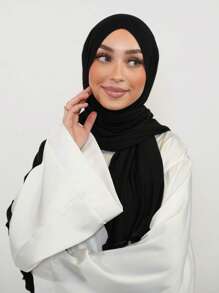 1pc Women Solid Jersy Hijab Modal Soft Headscarf With Frill Trimmed Decor Scarves For Women, Suitable For Daily Use In Arab Style Headband For Abaya