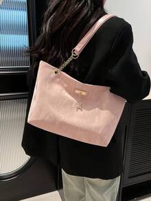 时尚复古大容量鳄鱼纹女士单肩手提包，适合购物、装钱包、手提包，适合年轻女士、大学生、新婚夫妇、白领人士。非常适合办公室、大学、工作、商务、通勤、户外活动、旅行和野餐，粉色 - 粉色 - 查看 5