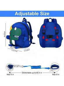 Mochila portabebés para niños pequeños, linda mochila de dinosaurio con muñequeras antipérdida, mini pulsera con correa para niños, protección para caminar para bebés, mantiene al niño cerca de la correa, adecuada para niños de 1 a 3 años - Azul - Ver 3