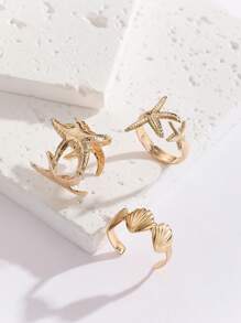 3 Stücke/Set goldplattierter Ringset mit Seestern Design, geeignet für Sommerurlaub am Strand