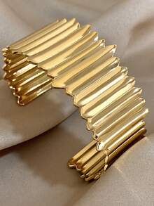 1pc Exaggerated Wrap Bracelet For Women Golden Stainless Steel Bracelet Chunky Wide Bangle Bracelet For Christmas Birthday Party Daily Jewelry