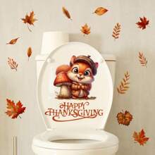 秋季松鼠和枫叶窗贴 - “你好秋天”或“感恩节快乐”文字自粘秋季装饰，暖色调，适用于客厅、卧室、走廊 - 耐用塑料季节性家居装饰，秋季家居装饰，节日房间装饰，秋季主题艺术品，易于粘贴的贴纸，舒适的秋季主题，高品质 PVC，DIY 爱好者