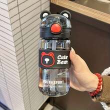 550ml Summer Soft Straw Plastic Water Bottle, Portable Sweet Cartoon Bear Water Bottle For Home, Students, Outdoor Sports, Running - Blue - View 6