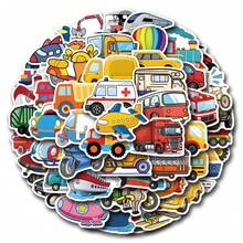 56pcs Transport Stickers, Transportation Stickers With Construction Truck Digger Engineering Car Train Motorbike Fire Truck Crane Airplane, Cute Cartoon Vinyl Stickers For Water Bottle Scrapbook
