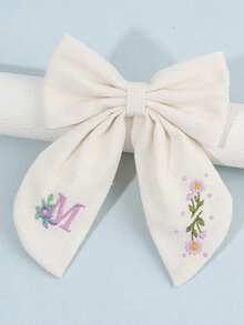 1件女孩26字母刺繡髮夾，甜美花卉字母設計髮夾，女孩生日春季髮飾，精緻女孩髮夾附優雅刺繡（白色/海軍藍），返校季 - 彩色 - 查看 6