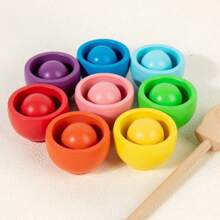 蒙特梭利木制玩具配对游戏杯中彩虹球，全新早教学习玩具，适合 3 岁以上学龄前儿童