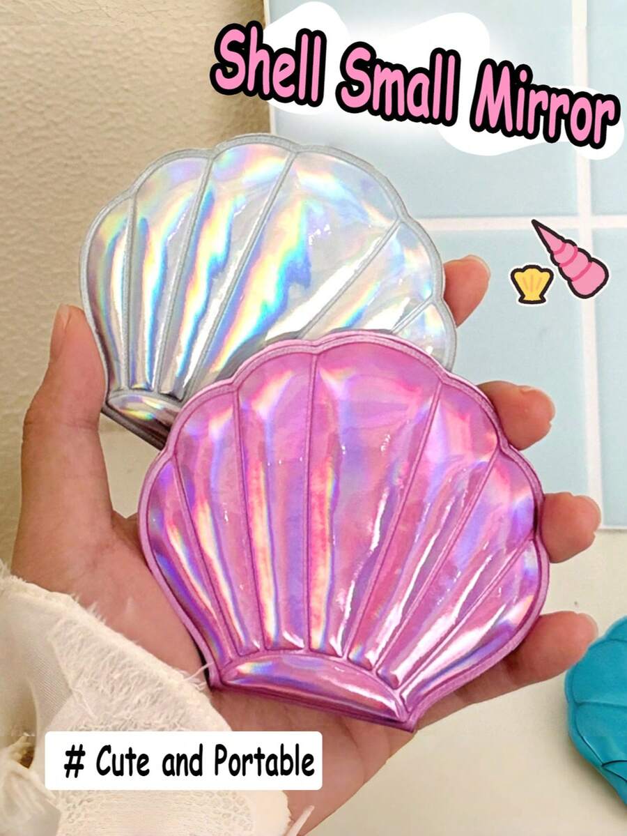 闪亮贝壳化妆镜 双面放大化妆镜 便携折叠手持小镜子 旅行化妆镜 派对精美小礼物