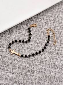 1 Stück moderner minimalistischer Metallarmband mit Perlen, vielseitiges schwarzes Lässig Geschenk für den Freund