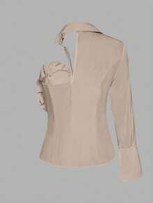 Women's Solid Color Ruffled Elegant Design Blouse Summer - Khaki - View 2