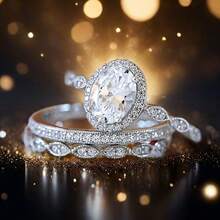 3-Piece/Set Stacked Commitment Ring Set, Couple Rings, Engagement/Wedding Eternal Rings, Valentine's Day, Mother's Day, Christmas Gifts, Eye-Catching Accessories For Parties And Banquets, Daily Casual Jewelry - White - View 10