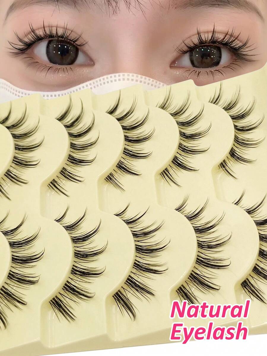 5对Rikuaild卡通风格假睫毛，自然款和动漫角色扮演款，透明睫毛梗，适合新手，蓬松浓密，黑色锥形水润妆效 - 自然纖長款 - 查看 1