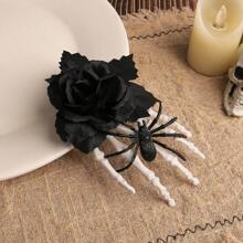 Halloween Black Rose Claw Side Clip - Spooky Spider Skeleton Ghost Hand Funky Hair Clips Headdress For Halloween Home Decor Halloween Decor Fall Decor Room Decor