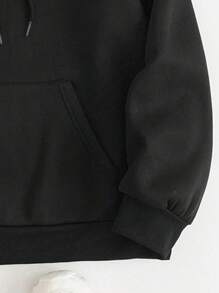 健身房是我的治疗图案连帽衫，女士秋季服装，返校季，长袖口袋落肩休闲套头衫 - 黑色 - 查看 4