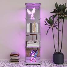 Vetrina luminosa in vetro, cantinetta porta vino con 4 ripiani in vetro, vetro temperato, vetrina per bar e soggiorno, con serratura, stile moderno, bianco - 164 x 42 x 36 cm
