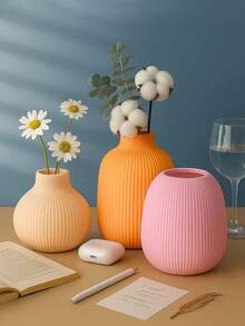 1pc Colorful Ribbed Decorative Vase - Minimalist Sculptural Home Decor, Suitable For Autumn Tabletop, Dorm, Back To School, Halloween And Thanksgiving Decoration - Multicolor - View 4