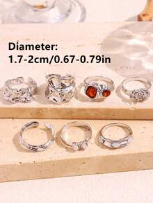 Bộ 7 chiếc nhẫn đá quý Zirconia hình học bạc thanh lịch cổ điển thời trang dành cho nữ, trang sức mùa thu/đông - Nhiều màu - Xem 9