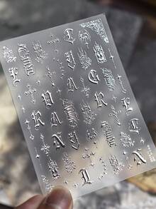 1片5D金属哥特风美甲贴纸，DIY优雅美甲装饰贴纸，女孩指甲的绝佳装饰 - 彩色 - 查看 7