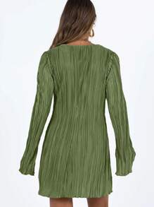 Vestido Curto Feminino de Tricô com Nó na Cintura, Babado na Barra e Cor Sólida, Adequado para Festa, Encontros, Praia, Uso Diário, Casa, Jardim, Estilo de Rua, Primavera, Outono, Inverno