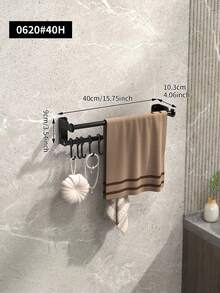 1个带挂钩的自粘式毛巾架，壁挂式毛巾杆，浴室毛巾架，浴室和厨房收纳架，浴室配件，浴室工具 - 黑色 - 查看 14