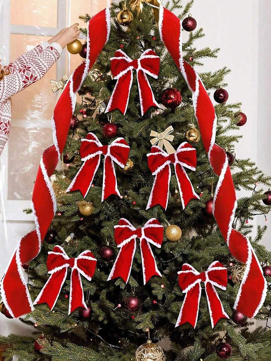 1 Gulungan Pita Beludru Dekoratif Merah Natal, Gaya Klasik Cocok Untuk Pembungkus Kado, Karangan Bunga, Pesta Natal, Kerajinan Tangan, Pita Besar, Buket Hari Valentine, Dekorasi Pesta - MultiWarna - View 1