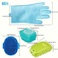 Set de 4 piezas para aseo de mascotas - Cepillo suave para desenredar y guantes de masaje, adecuado para mascotas de pelo corto y largo, herramientas de baño y desenredado (3 * azul + verde) - Azul - Ver 2